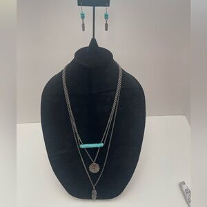 Triple Tier Western Necklace w/ turquoise colored beads and Matching Earrings